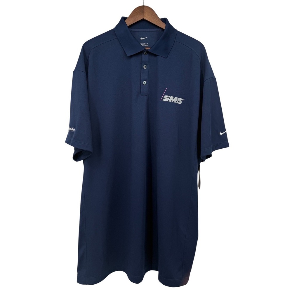 Nike Golf Polo Shirt 4XL Navy Blue Dri Fit Performance SMS Logo Big & Tall NWT